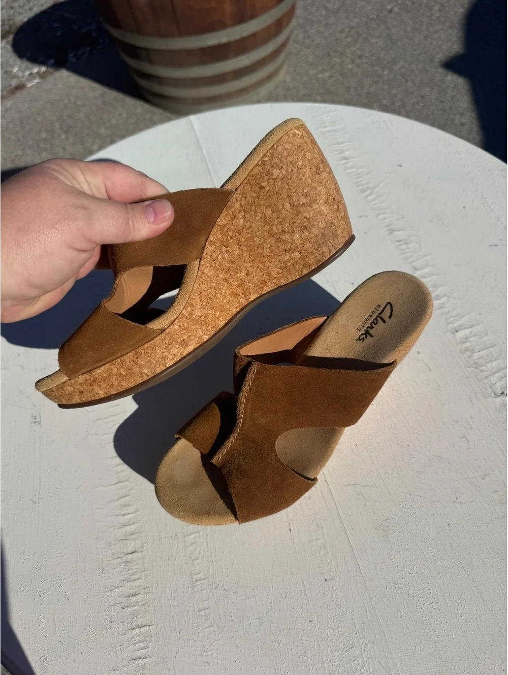Clarks Elements Women’s 8M Brown Suede Cork Wedge Slide Sandals Leather
